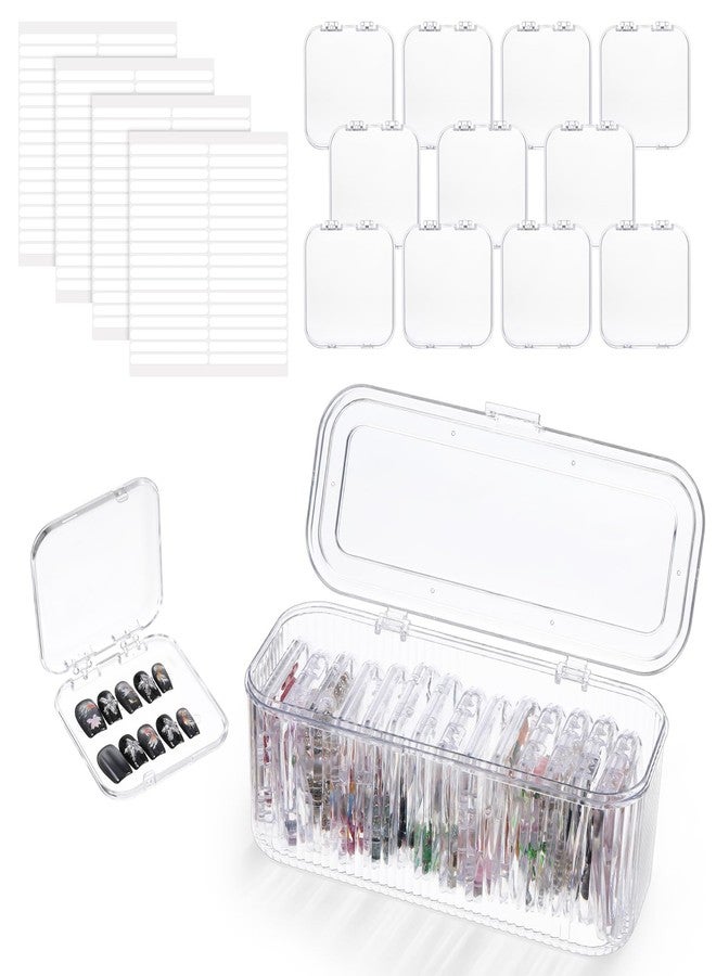 COMNICO Press On Nail Packaging Box 14 PCS Clear Press On Nail Storage Boxes and 1 Big Storage Box with 54 Pcs Adhesive Double Sided Tape, Acrylic Nails Display Case Independent Packaging Dustproof - Image 1